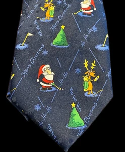 "Ho Ho Ho" Necktie Golfing Santa Reindeer Funny Christmas Holiday Men’s Neck Tie - Picture 1 of 13