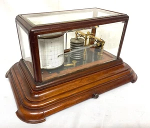Antique Mahogany Barograph Chart Drawer & Bevelled Glass : Rare Shaped Case - Picture 1 of 19