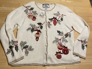 New With Tags 2003 Tiara Ornament Women’s Christmas Cardigan Sweater Size Med - Picture 1 of 12