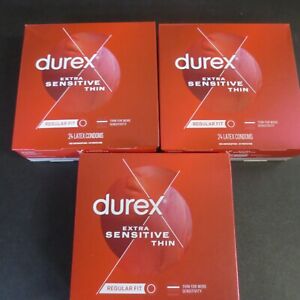 Durex Extra Sensitive Condom, Natural  - 3 BOXES 24 COUNT EACH - EXP 2028