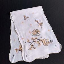 Vintage Off White Linen With Hand Embroidery Yellow & Black Roses Table Runner