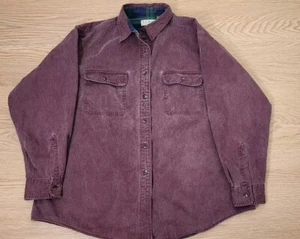 LL Bean Denim Shirt Womens XL Plaid Flannel Lined Button Jacket USA Plum Faded - Picture 1 of 14