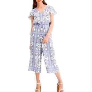 NEW Michael Kors Blue & White Paisley Print Wide Leg Jumpsuit Size Medium