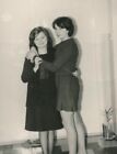 #056 Photo Org Vtg Old Bw Two Women Hug Ladies Females Hugging Closeness