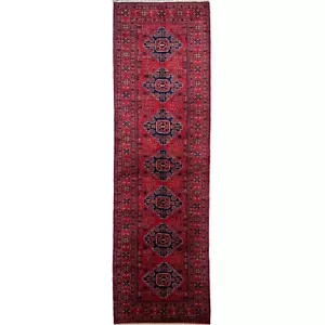 Handmade (3' x 10') Red Afghan Khal Mohammadi Wool Runner Rug for Hallway - Picture 1 of 10