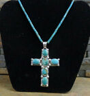 Gorgeous Navajo Heishi Turquoise Sterling Cross Necklace Pendant Native Old Pawn
