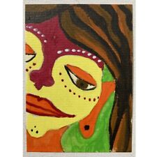 ACEO ORIGINAL PAINTING Mini Collectible Art Card People Woman Girl With Mask