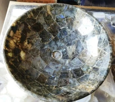 Fregadero de lavabo de piedra de labradorita de 15" redondo de piedra de cristal decoración de fregadero de baño Foto 1 de 4