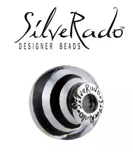 Genuine SilveRado 925 silver SILVER STRIPE extra large Murano Focal charm bead - Picture 1 of 8