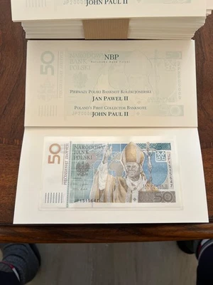 10 x Polonia 50 Zlotych 2006 Pick #178 con carpetas, UNC Juan Pablo II Foto 1 de 3