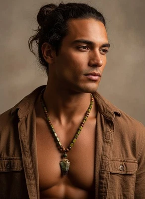 Collar Colgante Punta Flecha Piedra Cuentas para Hombre Hecho a Mano Artesano 24" Foto 1 de 4