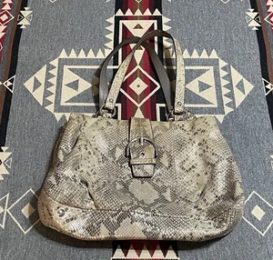 Coach F19679 Python Embossed Leather Tote Shoulder Bag Silver Buckle Beige T41 - Picture 1 of 7