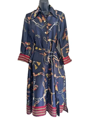 Camisa de vestir Zara Midi con cinturón vestido cadena mariposa estampado azul marino XS dinero antiguo Foto 1 de 4