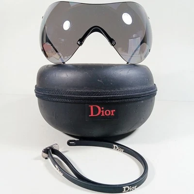 Máscara de óculos de sol Christian Dior Black Ski 1 escudo sem moldura Galliano Y2k com estojo - Imagem 1 de 4