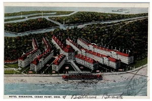 Hotel Breakers Cedar Point Ohio Vintage Aerial View Commercialchrome - Picture 1 of 2