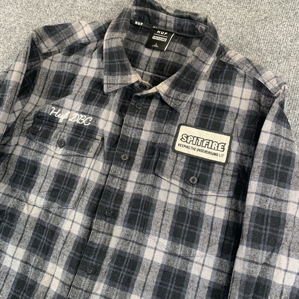 Camisa de franela grande para hombre HUF DBC x Spitfire Wheels. Motociclista, mecánico, patín Foto 1 de 4