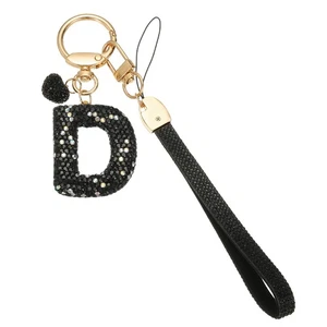 Bling Inicial Letra Llavero Llave Muñequera para Bolsa Accesorios Coche, Negro-D - Imagen 1 de 7