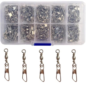 50pcs Ball Bearing Rolling Fishing Swivel Clip Snap Barrel Swivel Saltwater +A - Picture 1 of 7