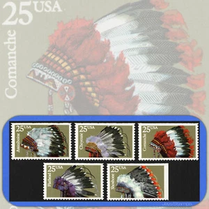 1990 INDIAN HEADDRESSES Complete Set of 5 Individual Booklet Stamps #2501-2505 - Picture 1 of 2