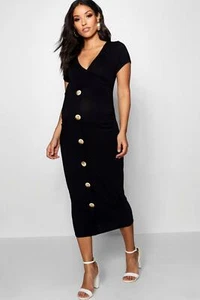 Boohoo Maternity Wrap Front Horn Button Midi Dress US Size 12 NWT (21) - Picture 1 of 5