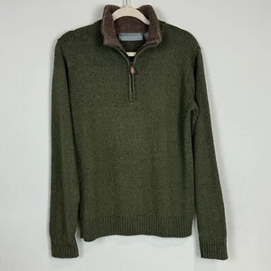 Oscar de la Renta Marled Green Quarter Zip Sherpa Collar Pullover Sweater S - Picture 1 of 9