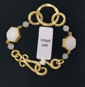 NWT STEPHANIE KANTIS Nobility Bracelet Hammered Gold 24K Plated White Quartz