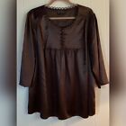 Capacity Unlimited Blouse Women’s 2X Brown Silky Flowing Buttons Scalloped