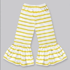 A.T.U.N. Mustard Stripe Boho Ruffle Bell Bottom Pants 1 2 8 9 10 11 12 13 14 - Picture 1 of 2