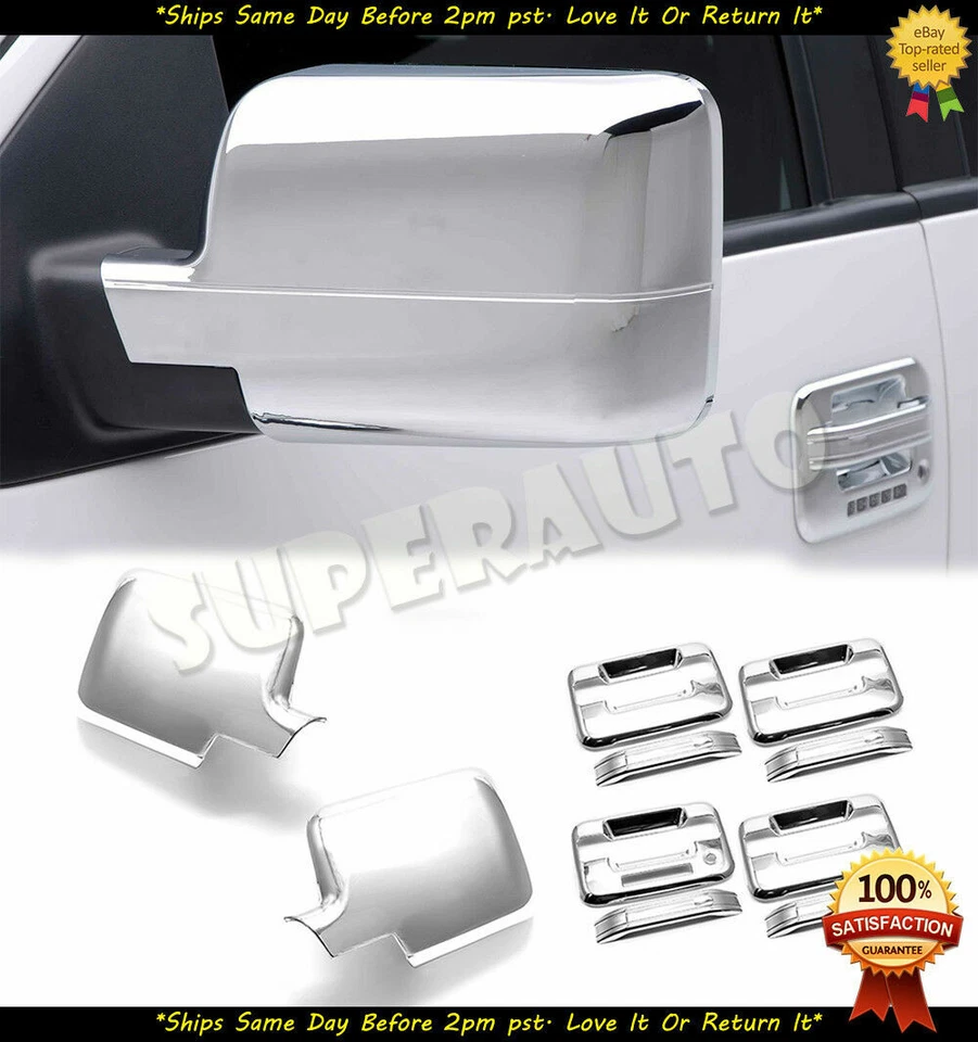 CUBIERTAS DE ESPEJO RETROVISOR COMPLETO CROMADAS + MANIJAS DE 4 PUERTAS CON TECLADO PARA FORD F-150 2004-2008 4 PUERTAS Foto 1 de 3