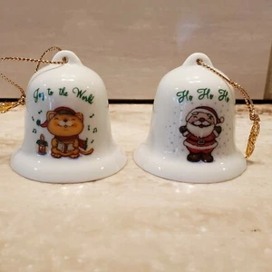 VTG 1980's Russ Porcelain Bell Christmas Tree Ornaments Set of 2 - Picture 1 of 7