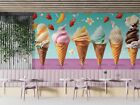 3D Ice Cream Strawberry Floral Self-adhesive Removeable Wallpaper Wall Mural1