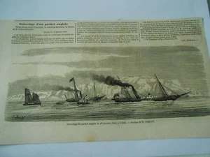 Gravure 1855 - Sauvetage du packet anglais La Princesse Alice à Calais - Bild 1 von 1