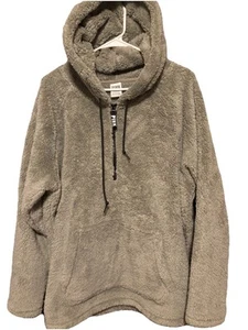 Victoria’s Secret PINK Sherpa quarter zip hoodie Gray Sz L Teddy Bear Fur Fleece - Picture 1 of 14