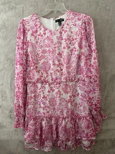 Aqua Dress Womens  X-Large Pink Floral Long Sleeves Ruffles Hem Sheer Sleeves - Picture 1 of 13