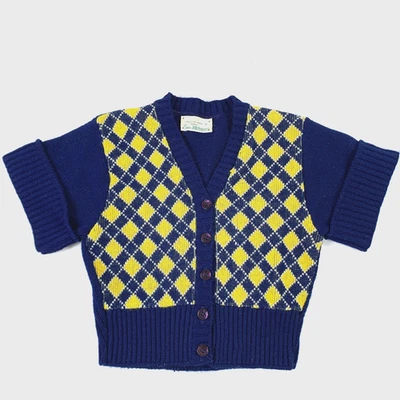 Винтажный детский кардиган 60-х Sears Jr Bazaar Argyle свитер с коротким рукавом маленький - Изображение 1 из 4