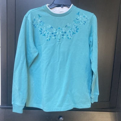 Sudadera Blair Floral Bordada Túnica Cuello En Capas Menta Verde Aqua Pequeña Foto 1 de 4