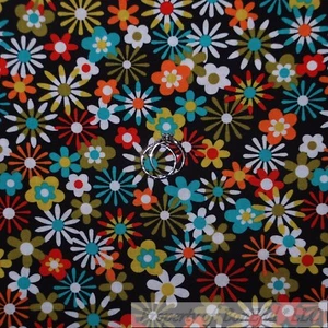 BonEful Fabric Cotton Quilt B&W Red Orange Yellow Blue Fall Flower Dot NEW SCRAP - Picture 1 of 8