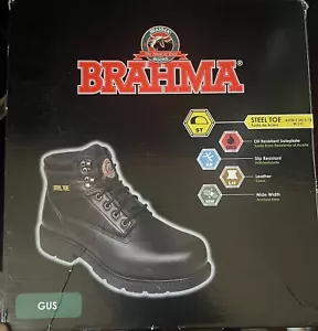 Brahma Men's Gus Steel Toe Work Boots Black 7 1/2 Wide Width Lace Up New - Picture 1 of 8