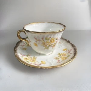 ANTICA TAZZA DA TÈ E PIATTINO BALMORAL R&D ENGLAND giallo floreale - Foto 1 di 11