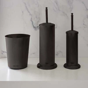 Trash Can Toilet Brush and Plunger 3 Piece Iron Bathroom Set Oil Rubbed Bronze - Picture 1 of 10