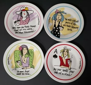 Damen Witzige Bemerkungen Salat Vorspeise Teller Porzellan 8" Original Box 4er Set - Bild 1 von 8