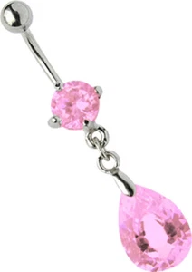 Piercing Ombelico Gioiello Spina Banana 7mm Zirconia E Pietra Gocce Pendente - Foto 1 di 5