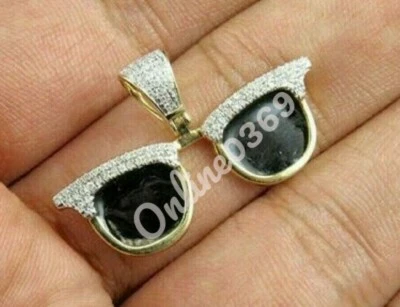 Natural Diamond Men's Enamel Sun glass Charm Pendant Rapper DJ Real 925 Silver - Image 1 of 4