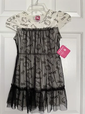NUEVO CON ETIQUETAS HELLO KITTY Vestido Transparente Superpuesto y Lentejuelas Niñas | Talla Pequeña 6/6x Nuevo con Etiquetas Foto 1 de 4
