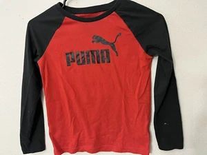 Puma Shirt Boys Size 7 Long Sleeve Red Black Logo - Picture 1 of 4