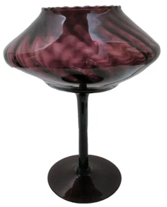 Vintage Italian Empoli Glass Goblet Vase Optic Swirl Purple Amethyst 9 7/8" T - Picture 1 of 6