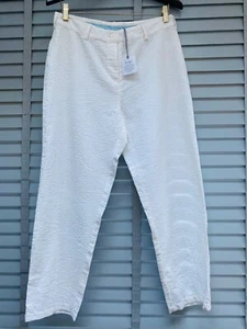 ADINI White Seersucker Trousers Small Ladies 100% Cotton Wide Leg - Picture 1 of 8