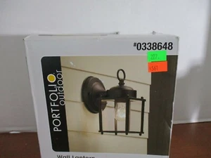 PORTFOLIO~Matte Black Finish Clear Glass WALL LANTERN~New in Box - Picture 1 of 2