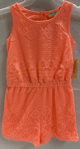 Girls Sleeveless Romper Coral Colorful Lace Size S 6/6X New - Picture 1 of 7