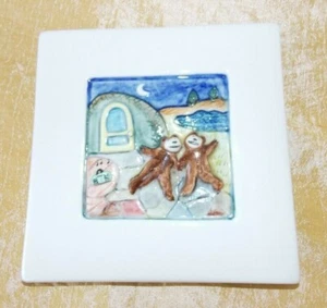 Laura Wilensky Wall Tile Plaque Dancing Bears 2002 Signed Numbered Ceramic 4" - Picture 1 of 11